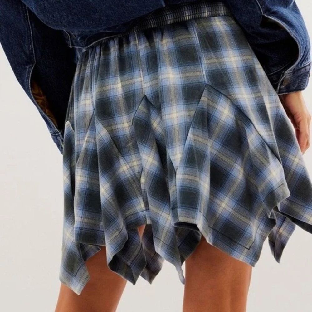 Free People Blue Plaid Mini Skirt